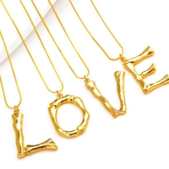 New A - Z gold plated BAMBOO INITIAL PENDANT LETTER NECKLACE - Picture 8 of 9